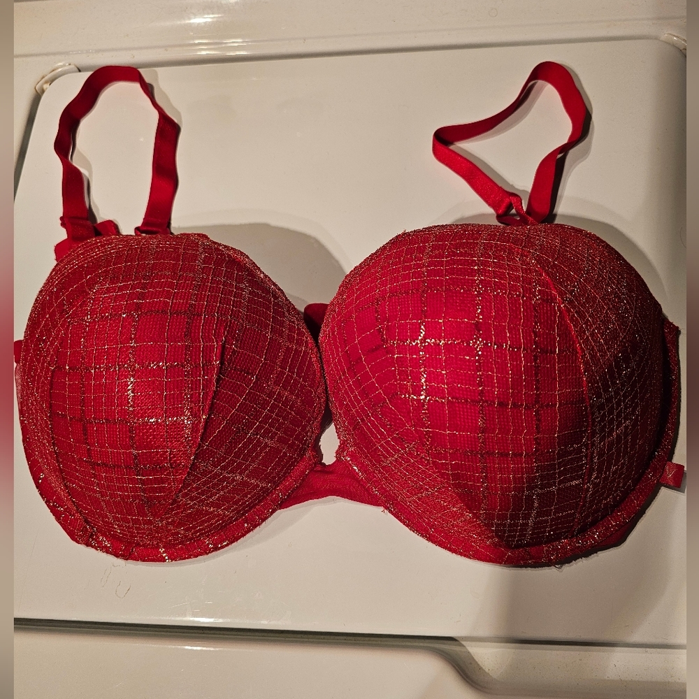 Victoria's Secret, women's bra, 38DD, red and gold
